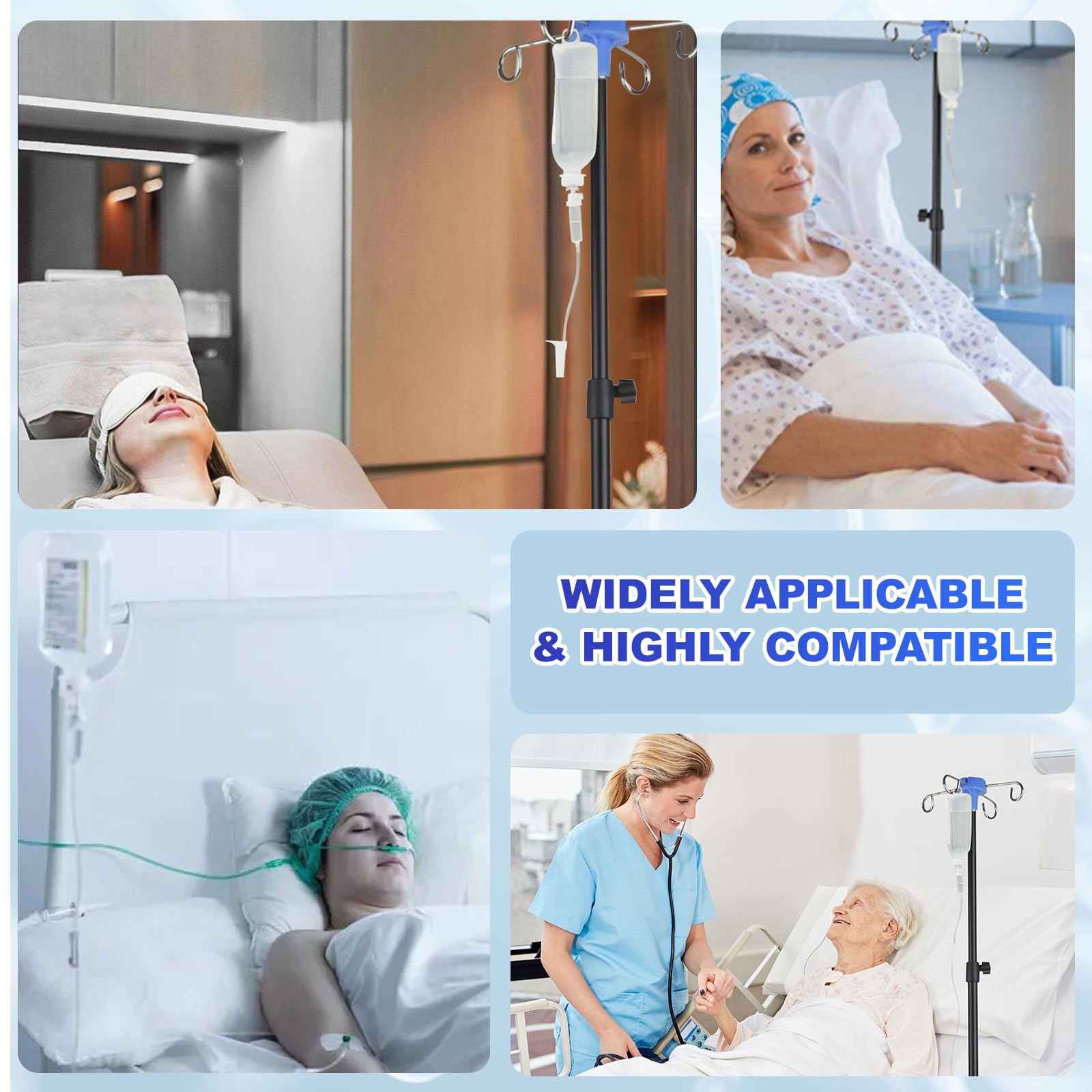 Asta per Flebo,Supporto per Infusione con Ruote,con 4 Ganci e 3 Ruote Rimovibili,Portaflebo Portatile,Altezza Regolabile,per ospedale e Casa, Acciaio Inossidabile