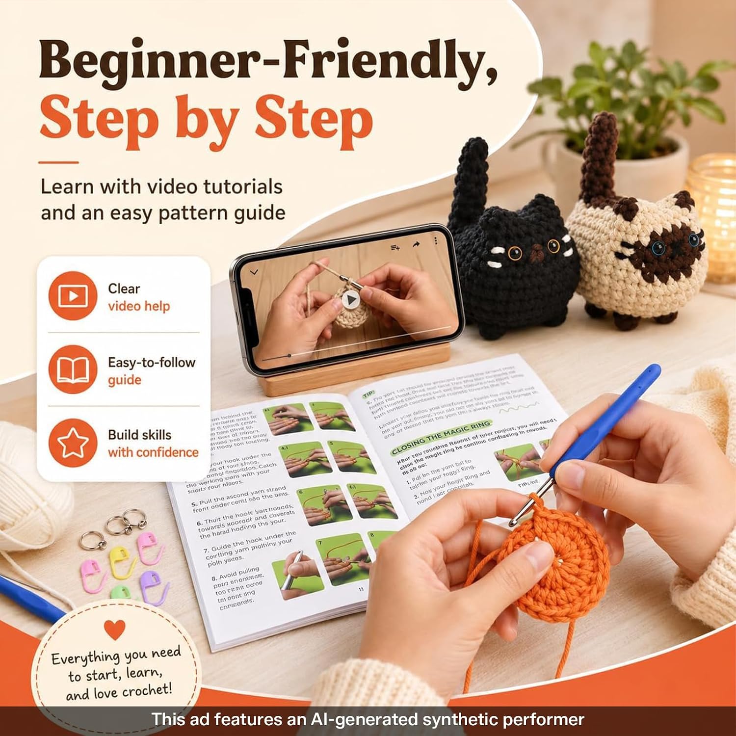 Esoes Crochet Kit for Beginners-4PCS Cat Crochet Kits for Adults, Amigurumi Crochet Animals Cat Crafts Crochet Kits, Holiday Gifts