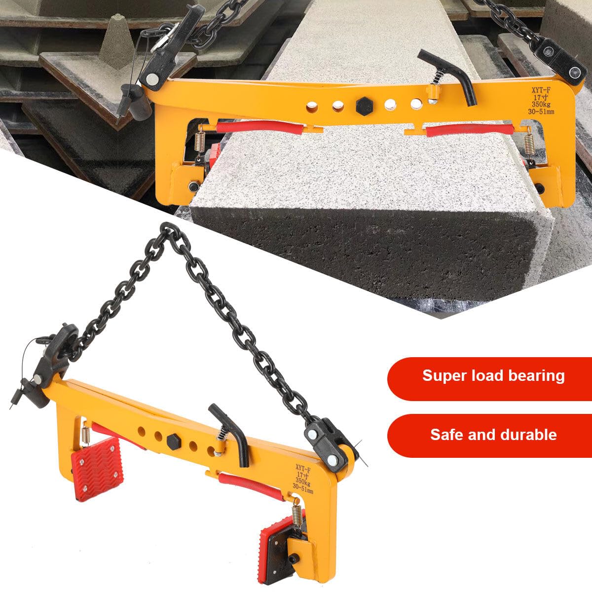 350 kg Versetzzange Bordsteinzange Hebezange Bordstein Steinträger Heber Steingreifer, Bordsteinträger Steinzange Pflastersteinzange Pflasterträger, Verstellbare Öffnung 30-51cm