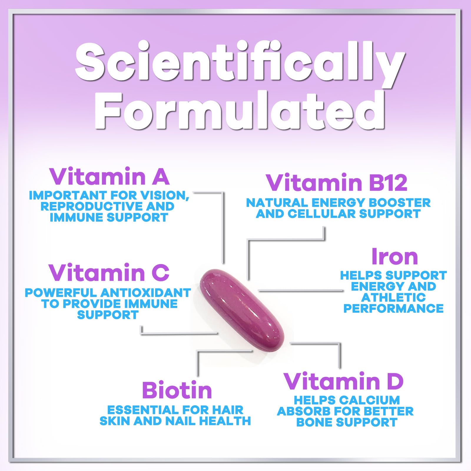 Multivitamin For Women - Complete Daily Woman's Multivitamins with Biotin, Calcium, Folic Acid, Iron, Zinc, Vitamin A, C, D, E & B Vitamins, Women's Hair Skin and Nails Supplements - 120 Softgels — Amazon image 3