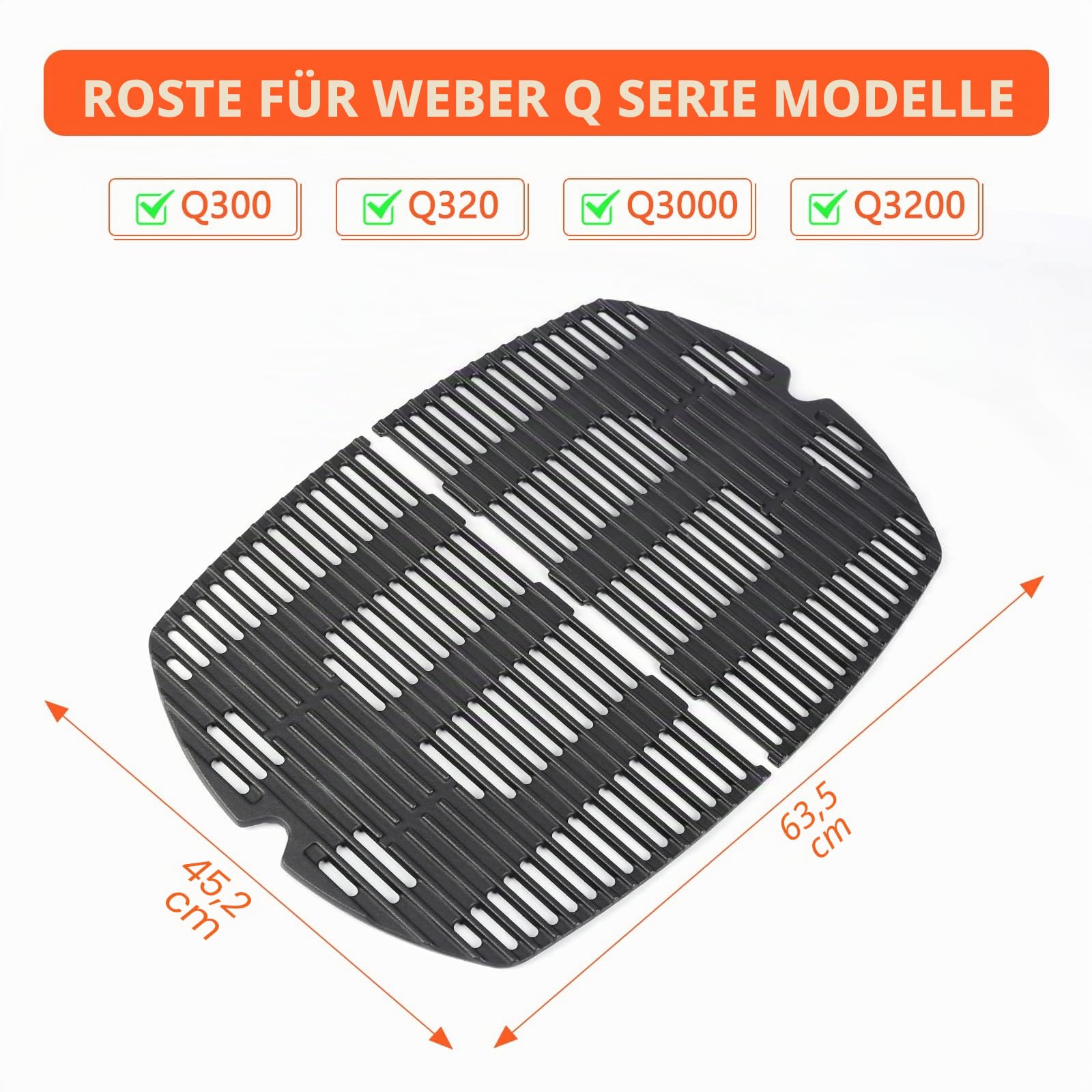 QuliMetal 2er-Pack Gusseisen Grillroste 63,5 x 45,2cm Passend für Weber Q300 Q320 Q3000 Q3100 Q3200