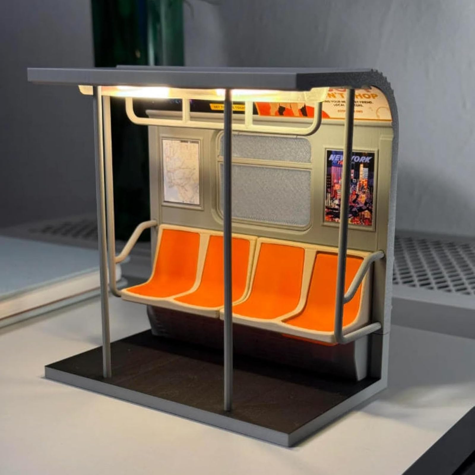 Introti Retro NYC Subway Train Lamp - 3D Printed Mini Metro Desk Lamp, Warm LED Ambient Lighting for Bedroom Nightstand Office, Aesthetic Urban Decor​