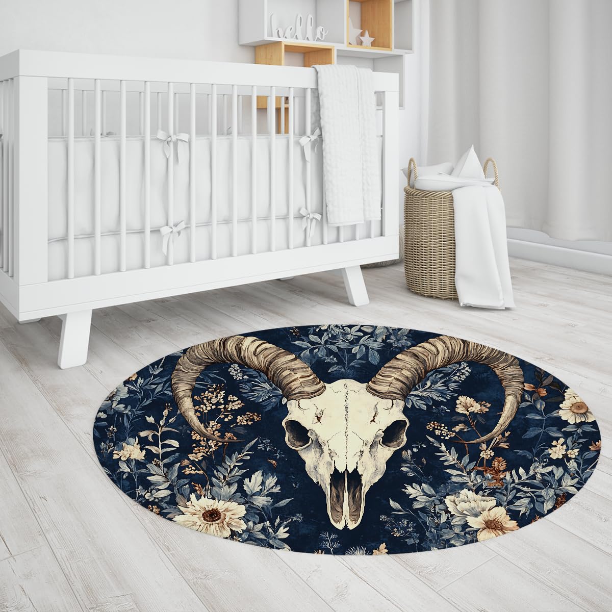 Tapis non glissant doux à poils ras imprimé crâne vintage floral