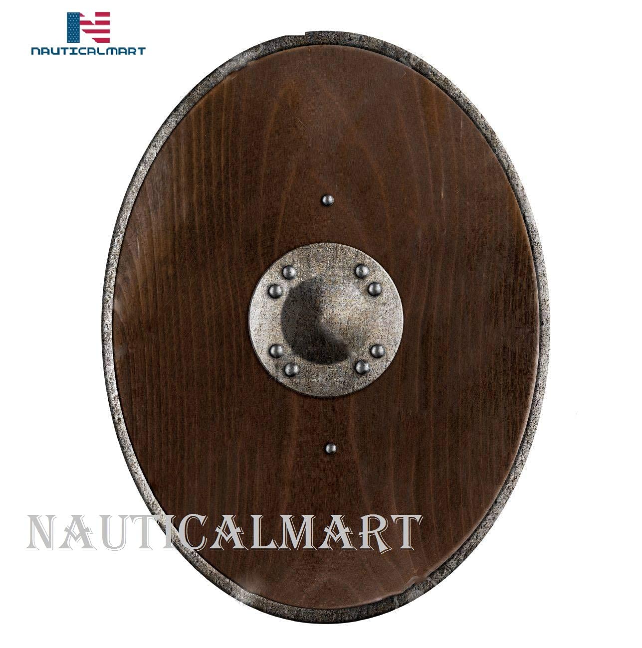 Nautical-Mart Wooden Vikings' Oval Shield with Metal Border - SCA/LARP/Norse/Norway/Antique/Armor