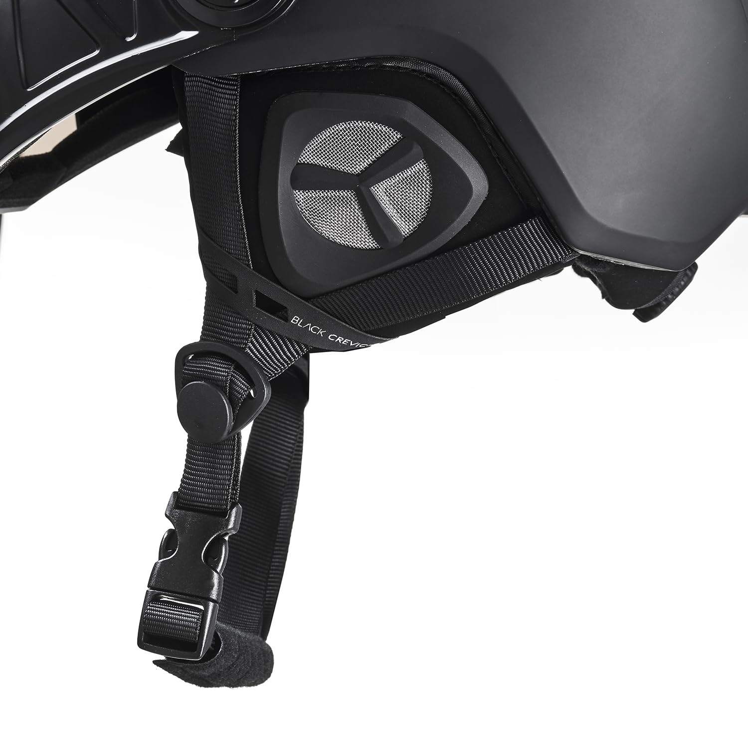 BLACK CREVICE St.Moritz - Casco de esquí con Visera, Casco de esquí Ajustable para Hombre y Mujer, Casco de esquí con Soporte para Gafas de esquí, antivaho, Casco de esquí y Snowboard con Funda