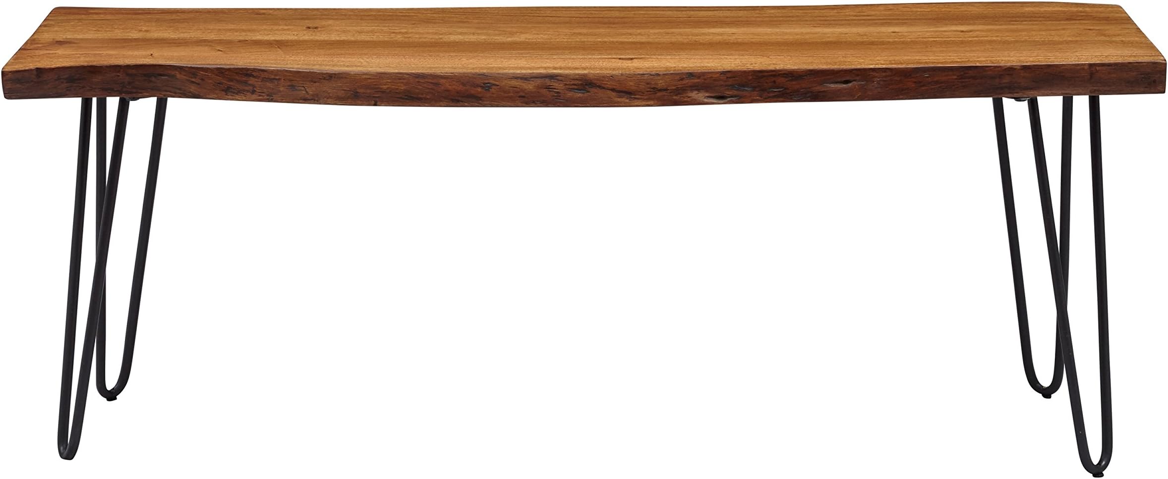 Jofran Nature's 48" Acacia Live Edge Bench with Iron Legs, Modern Solid Wood Entryway Bench for Bedroom Living Room, Chestnut