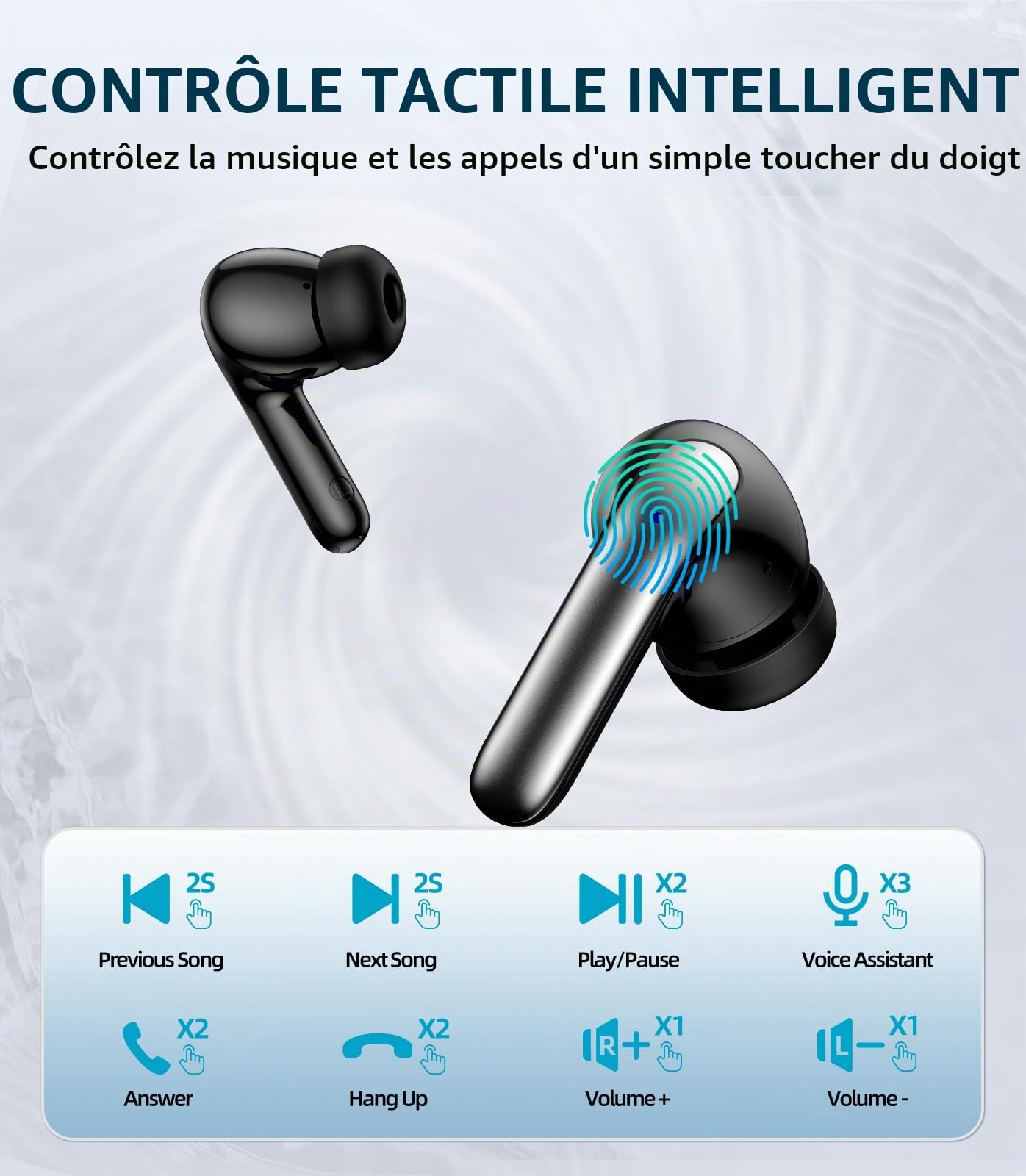 Écouteurs sans fil Bluetooth 5.3, écouteurs intra-auriculaires sans fil 2026, écouteurs à basses profondes 50H, chargeur sans fil étanche IPX5 pour le sport et écouteurs USB-C, casque à double microph