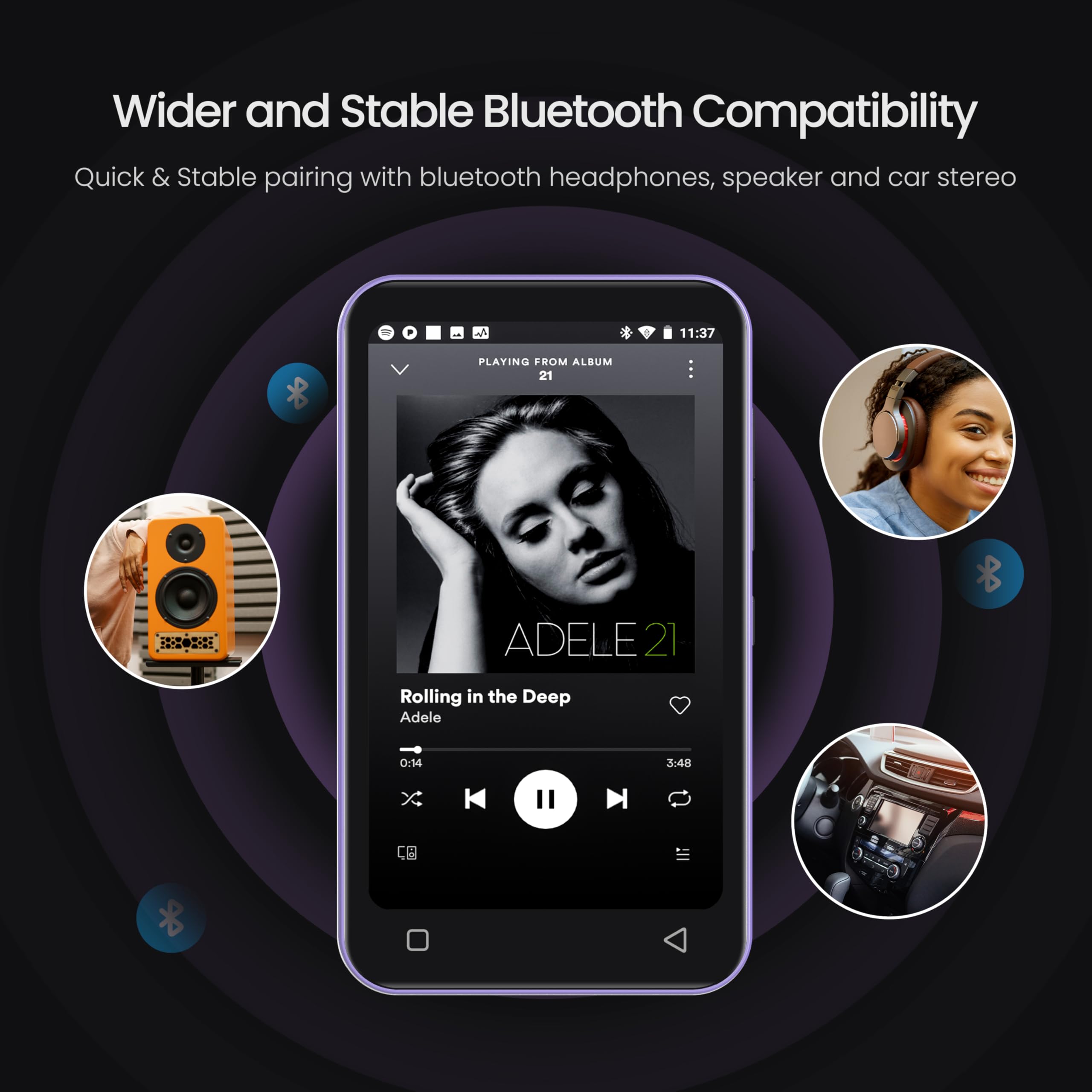 Lecteur MP3 Bluetooth TIMMKOO - Écran Tactile 4" - HiFi - Support Carte TF 512Go - Lecture Vidéo 1080p