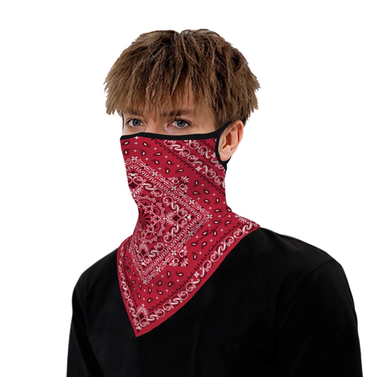 HJLIKE Men Women Face Scarf Bandana Ear Loops Face Balaclava Neck Gaiters for Dust Wind (red)