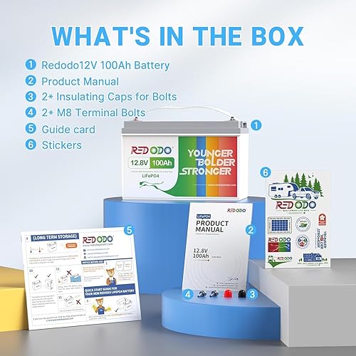 Miniatura 8 de Redodo Batería LiFePO4 de 12 V 100 Ah (paquete de 3) baterías de litio recargables, BMS de 100 A integrado, batería de 4000-15000 ciclos y 10 años