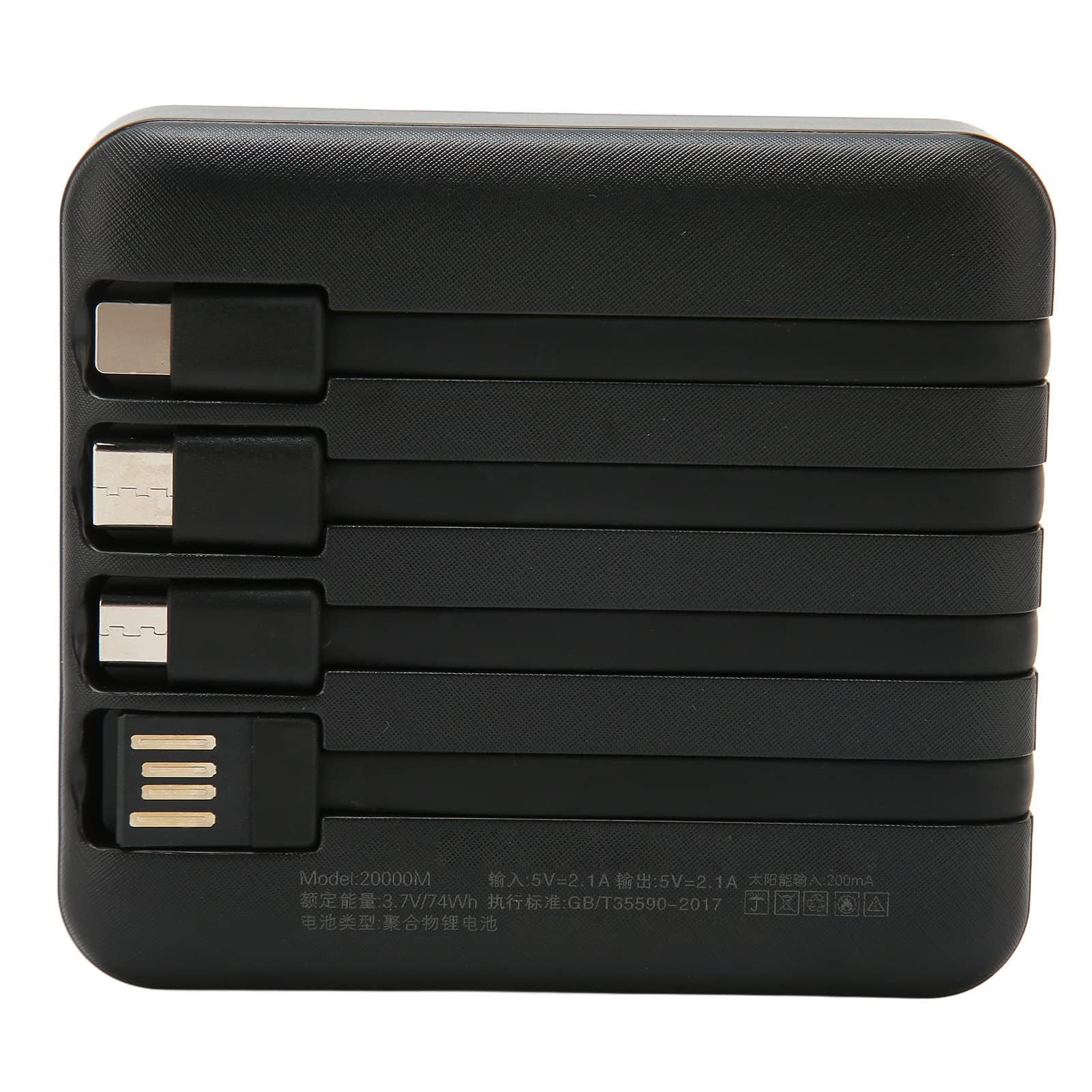 Banca di Energia Solare, Caricabatterie Portatile Banca di Energia Solare per Telefono 20000 MAh per Escursioni in Viaggio, Doppi Metodi di Ricarica, USB, USB C, Porta Micro USB (Nero)