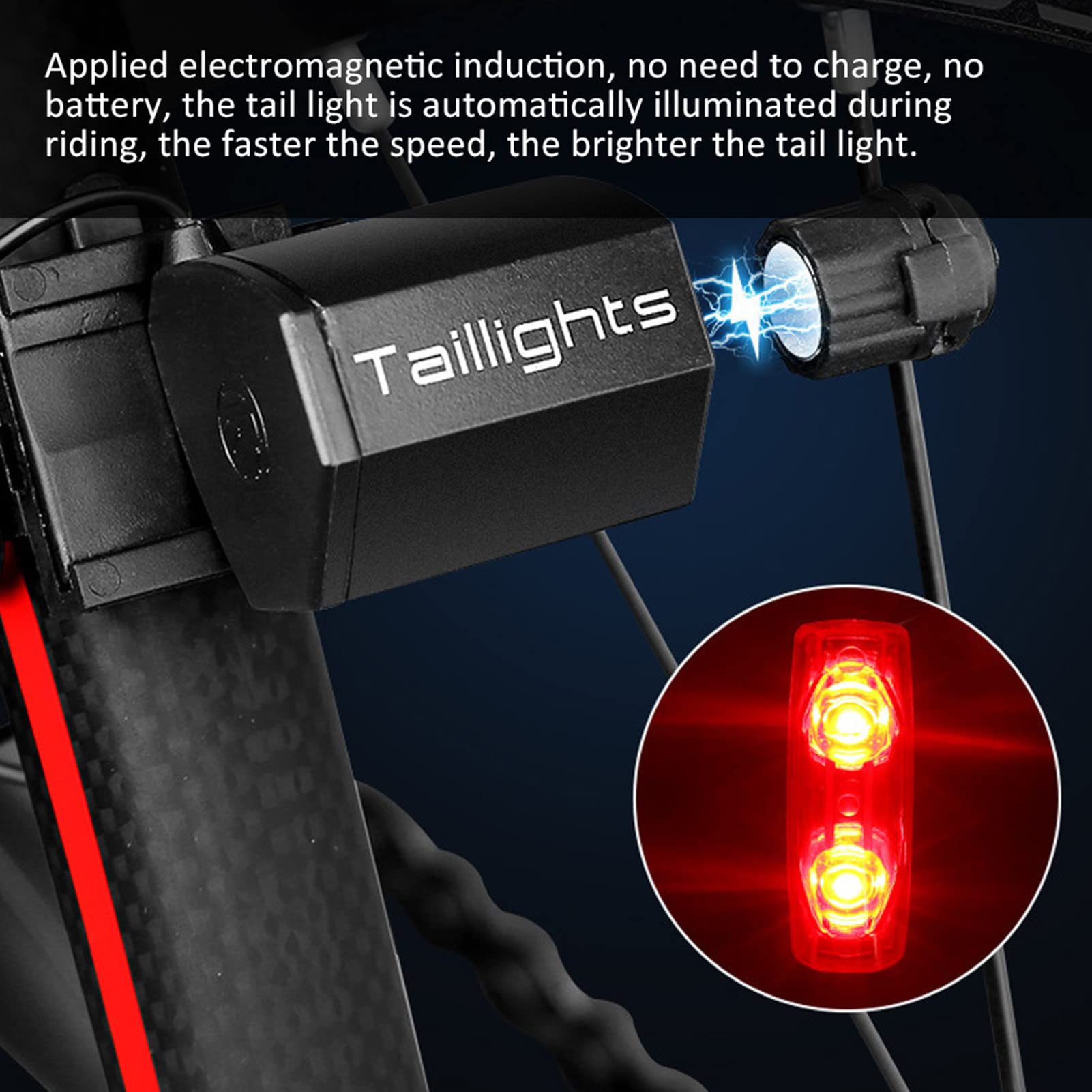 Gavigain Bicycle Tail Light, Red Back LED Warning Flashlight, Magnetic Induction Self Generating Electricity Mountain Bike Taillight, Easy Mount