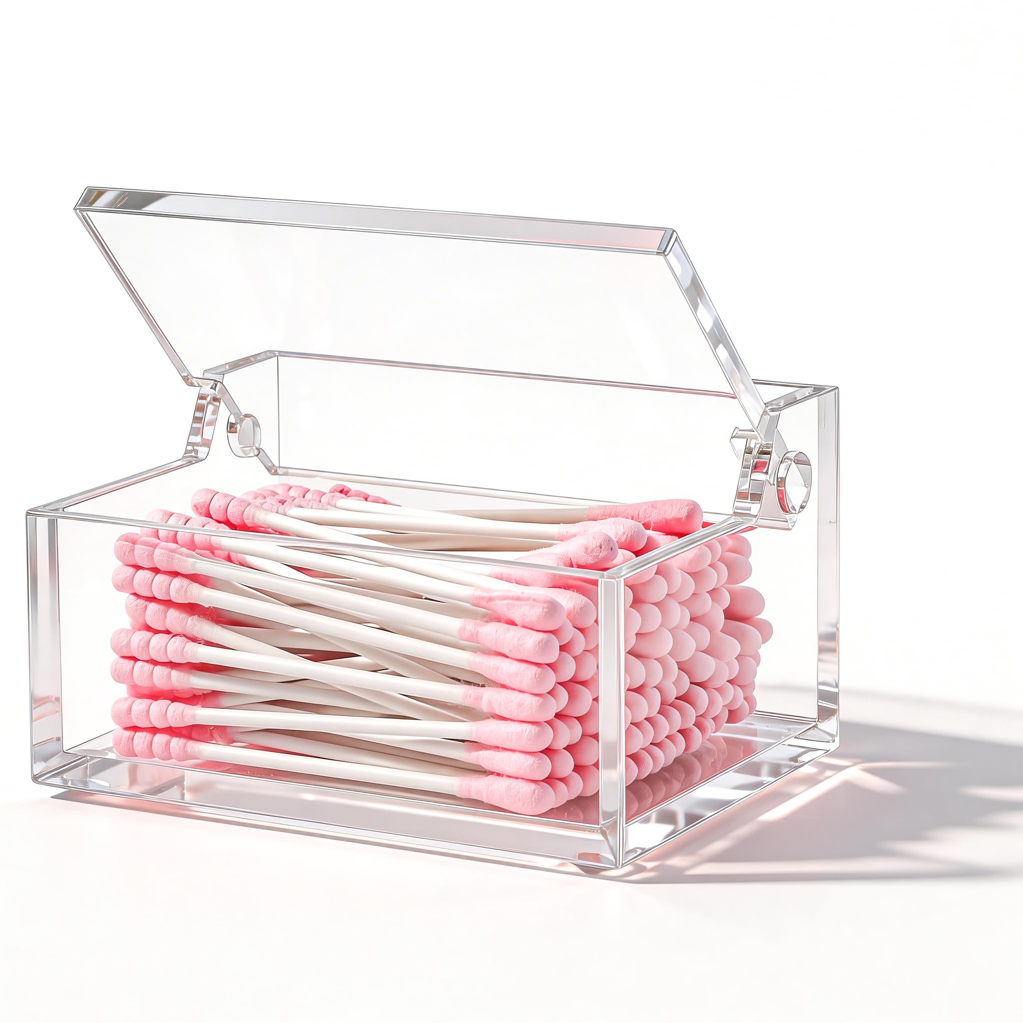 Portacotton fioc in acrilico di alta qualità con coperchio, dispenser per filo interdentale, custodia per cosmetici, decorazione per la casa e il bagno, mantiene i tamponi di cotone puliti e