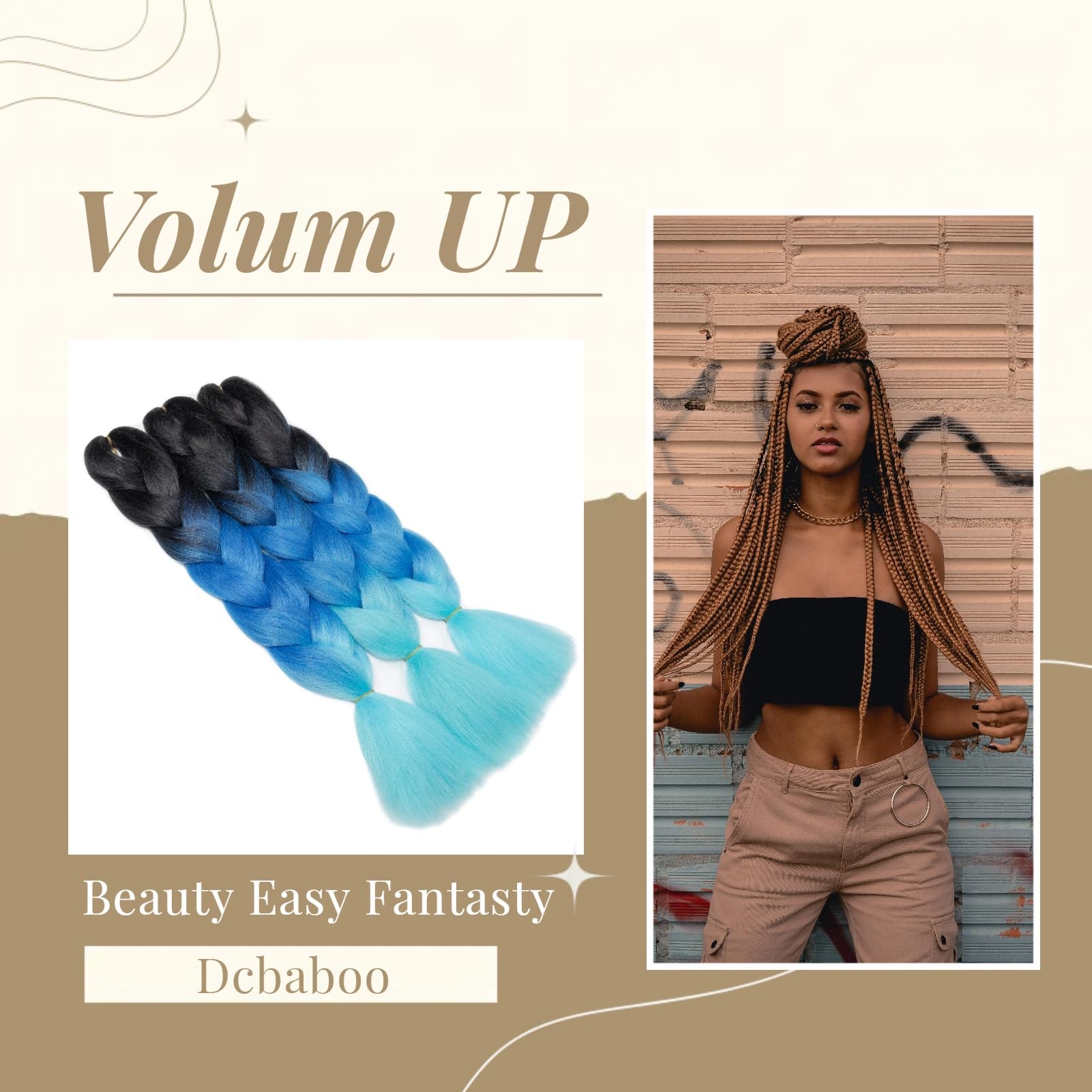 Dcbaboo Jumbo Braiding Hair Extensions 3packs 24inch Hair Extensions for Braiding Synthetic Hair Kanekalon Ombre Braids Hair Extensions Afro Crochet Braids Twist Hair 300g, Black-Royal Blue-Sky blue - Image 3