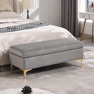 DAGONHIL 46 Inches Storage Bench End of Bed Bench Upholstered Ottoman Foot Rest Rectangular Storage Chest Velvet Footstool for Living Room, Bedroom, Entryway(Gray)