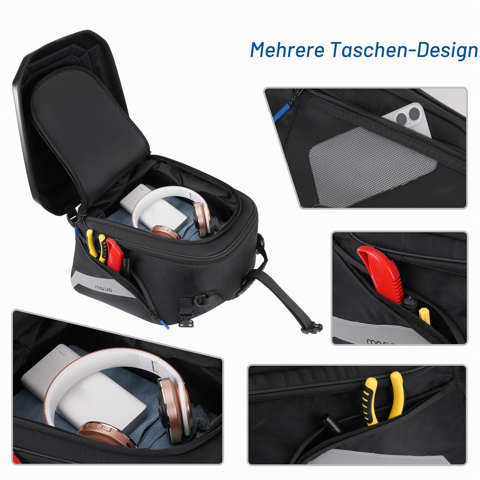 MOSISO Motorrad Hecktasche Cabrio Rucksack Motorräder Helmtaschen Erweiterbarem Fassungsvermögen 25L-35L, Motorrad Rücksitz Lagerung Gepäck Ausrüstung Tragetasche mit Griff&Reflexionsstreifen, Schwarz