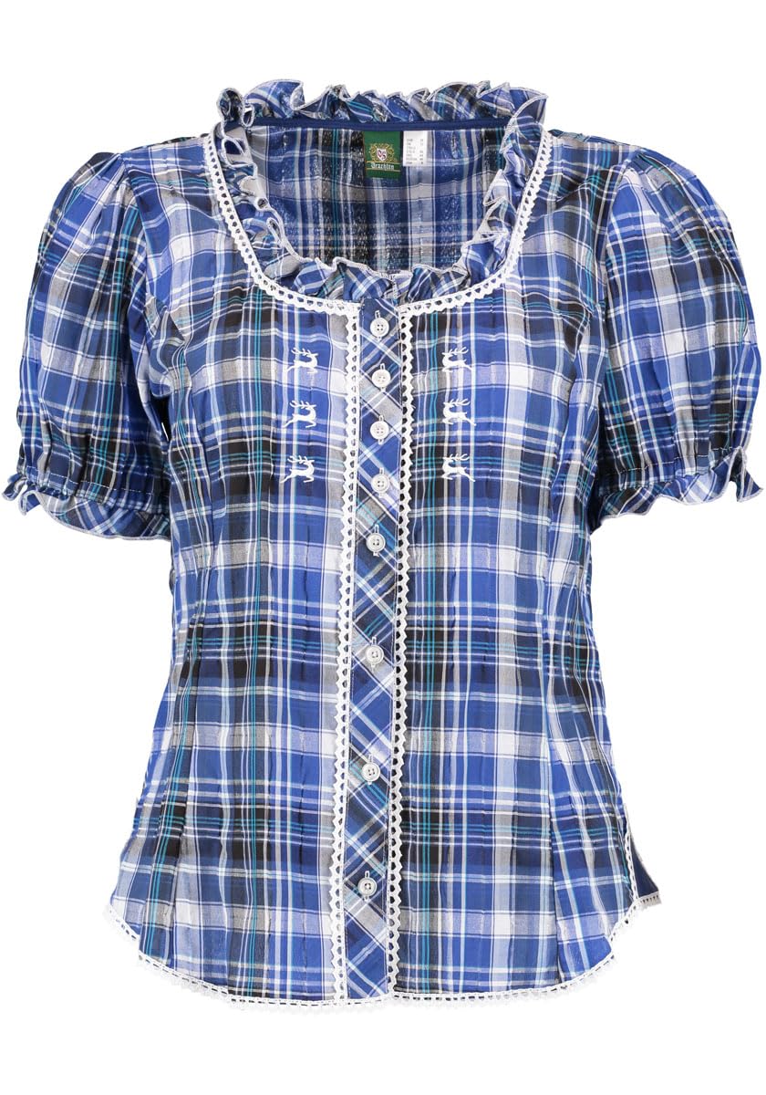 OS Trachten Damen Bluse Kurzarm Trachtenbluse mit Rundhalsausschnitt Klosy