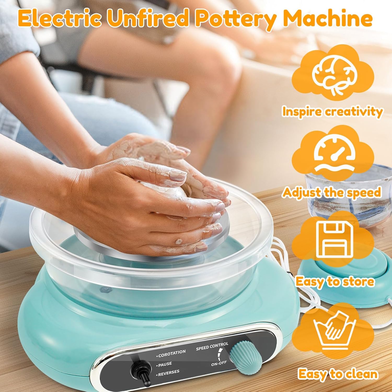 Mini Pottery Wheel Machine Kit, Upgraded Clay Wheel for Beginners, Mini Pottery Wheel Kit, Adjustable Speed Pottery Wheel Craft Kit, Practical Electric Pottery Wheel Kit for Adults Kids Beginners