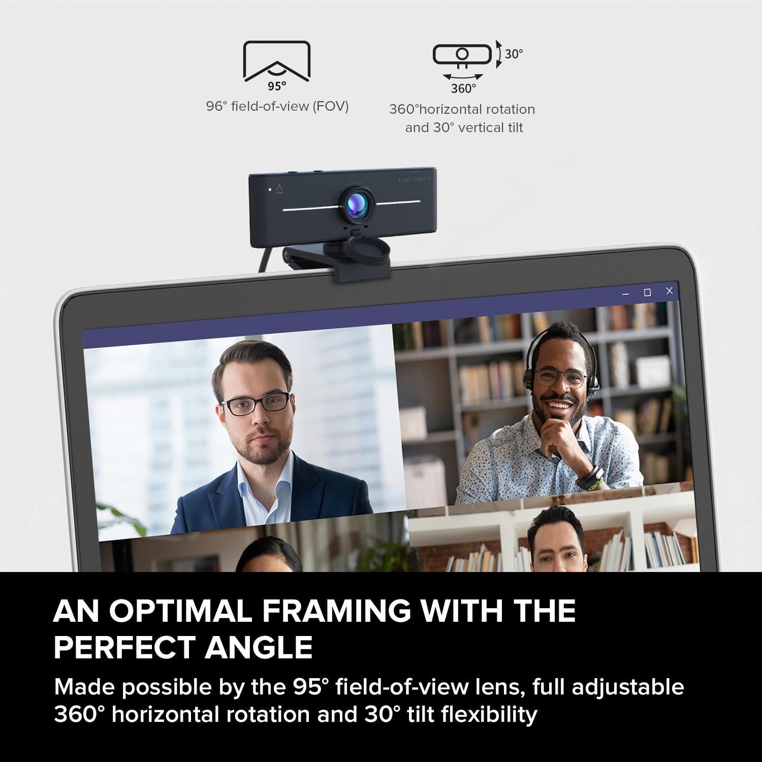 Creative Live! Webcam USB 4K UHD con compensazione della retroilluminazione, fino a 60 fps, obiettivo grandangolare a 95°, obiettivo per la privacy, microfoni incorporati, Plug & Play per PC e Mac