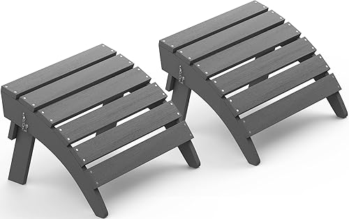 SERWALL Juego de 2 reposapiés plegables Adirondack, otomanas Adirondack sin montaje, color gris