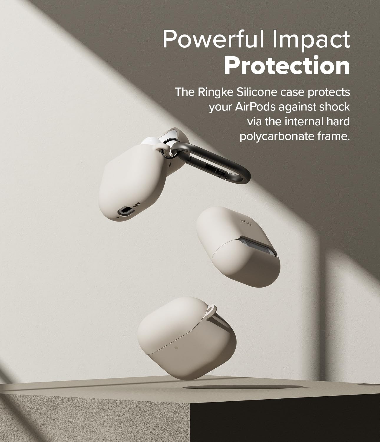 Ringke Silicone for AirPods 4 Case Soft Feeling Anti-Scratch Shockproof Rugged Protective Lightweight Cover with Carabiner for AirPods 4 Accessories - Stone 4