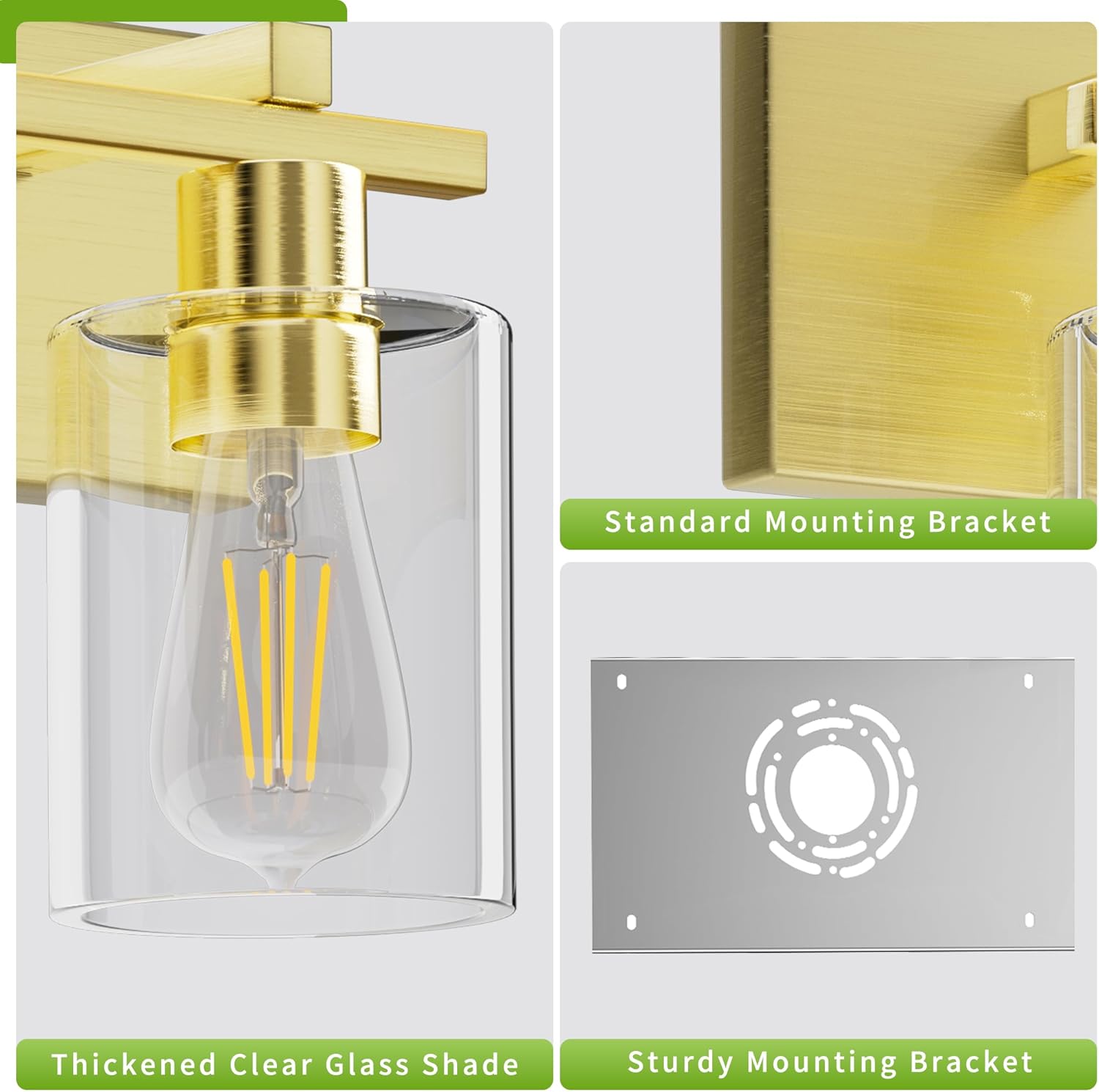 Espird Bathroom Vanity Light, 3 Light Gold Light Fixture with Thickened Clear Glass Shade, 21 inch Modern Wall Sconce,Vanity Light Over Mirror for Bathroom