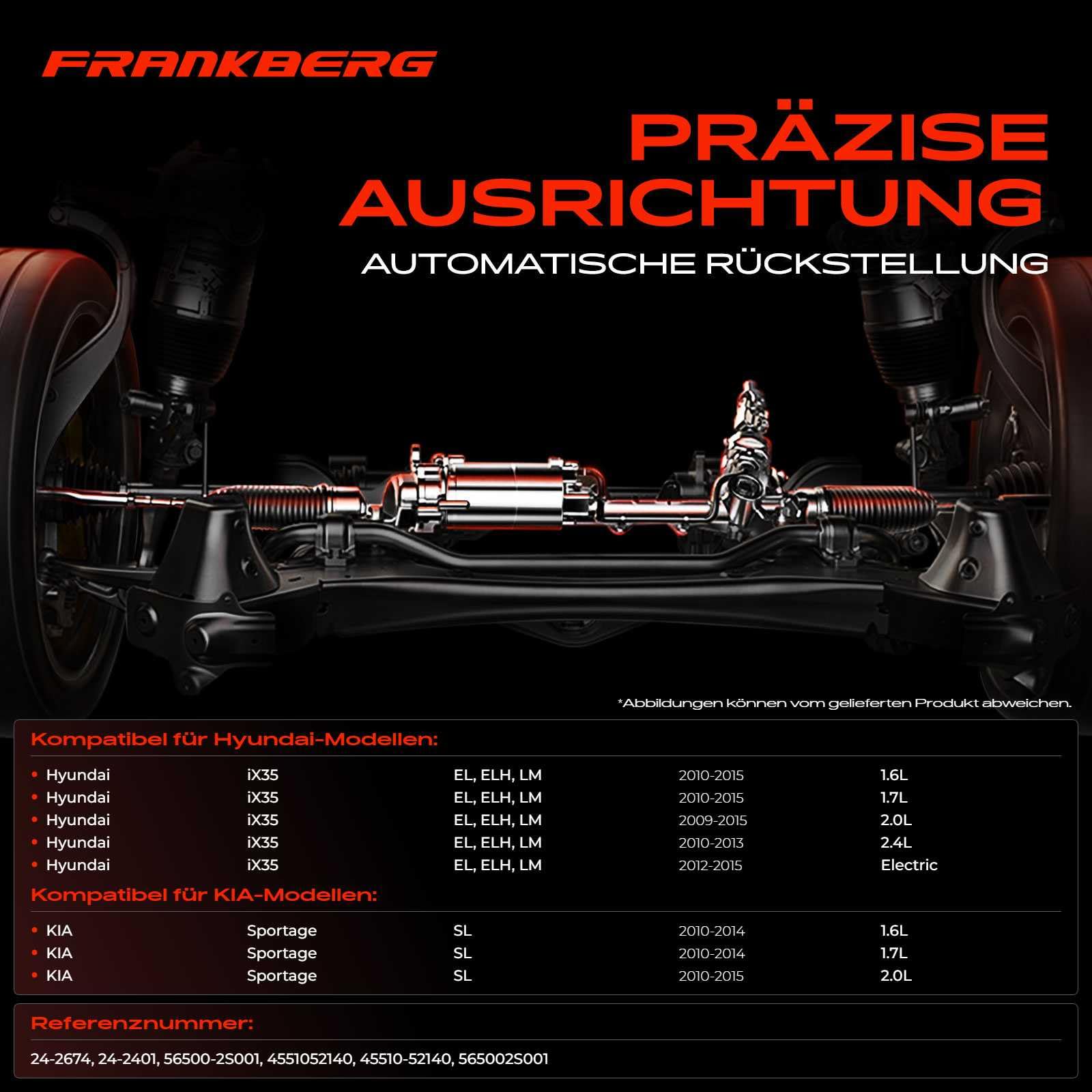 Frankberg Lenkgetriebe Servolenkgetriebe Mechanisch für Linkslenker Kompatibel mit iX35 EL ELH LM 1.6L-2.4L 2009-2015 Sportage SL 1.6L-2.0L 2010-2015 Replace# 565002S001