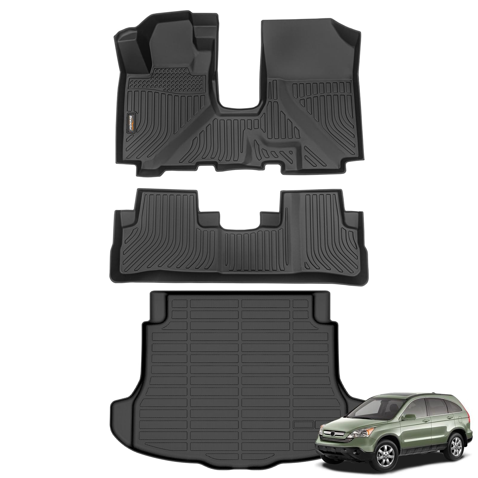 Binmotor-Floor Mats & Cargo Liner Set for 2007-2011 Honda CRV | All Weather Car Mats Cargo Trunk Mat Floor Liners for Honda CR-V, Waterproof Heavy Duty Mats CRV Accessories