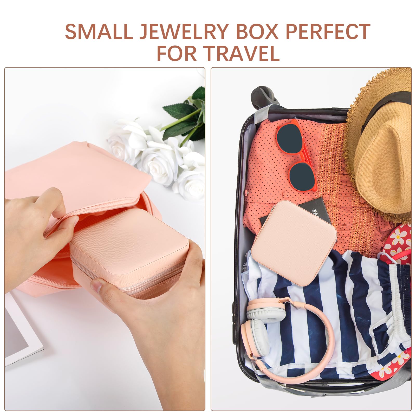 AiQInu Estuche Joyero Pequeño Doble Capa de Viaje para Mujeres, Organizador de Cuero PU para Anillos Pendientes Collar
