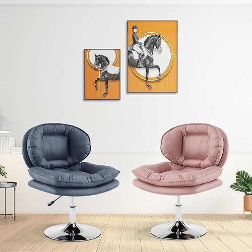 Miniatura 5 de MCombo Silla giratoria con ajuste de altura, silla de escritorio tapizada para sala de estar oficina 4846 (amarillo, base redonda)