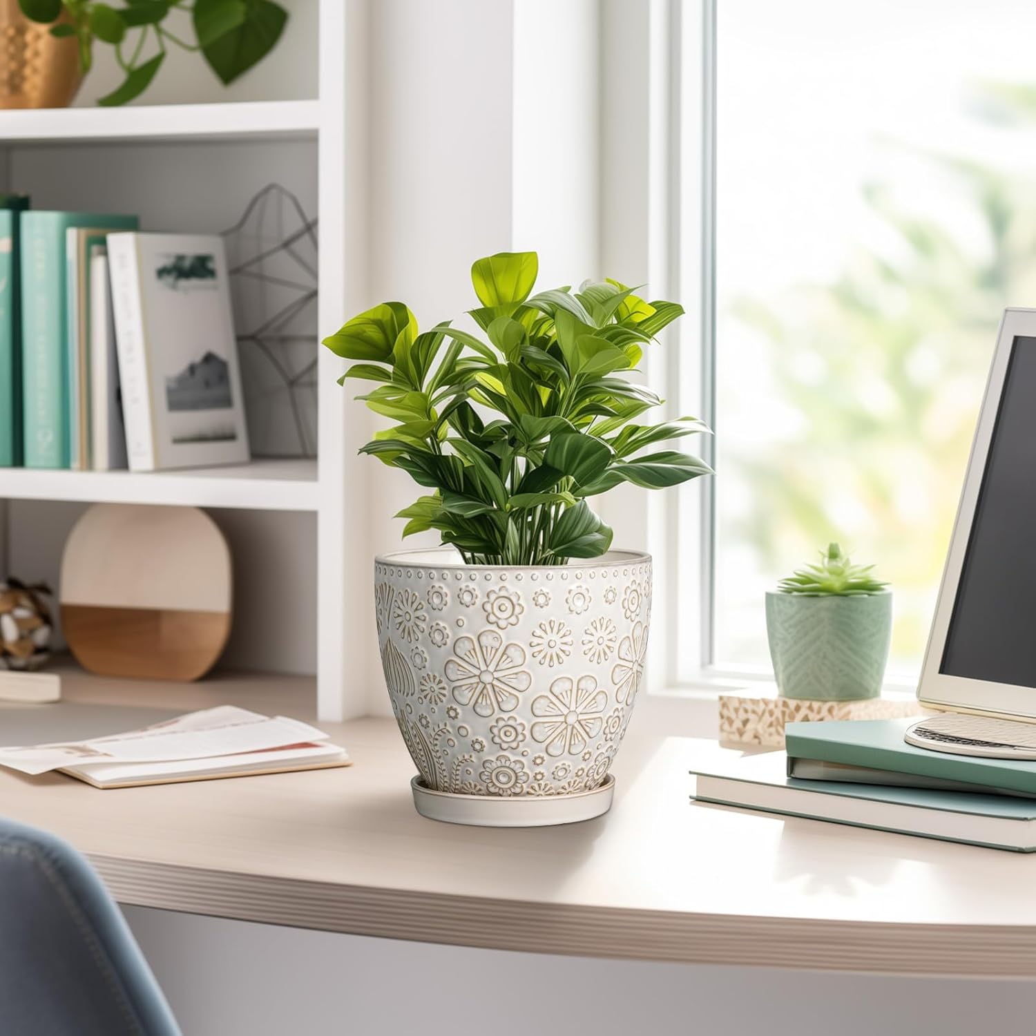 6.9 Inch Plant Pot with Drainage Hole and Saucer Ceramic Planter for Indoor Plant Flower Pot for Orchid Succulents Plants White - Image 6