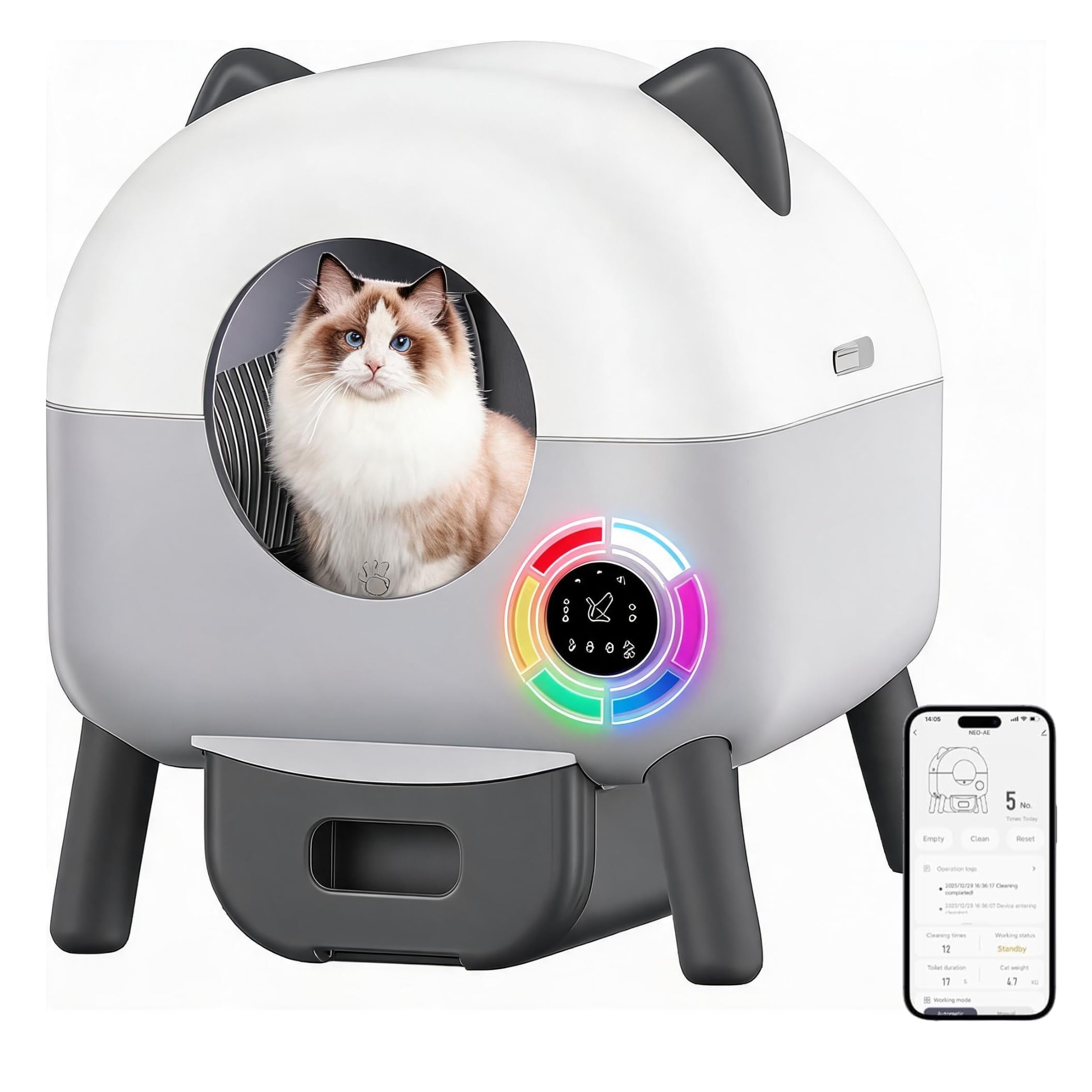 Lettiera Gatto Autopulente Con APP, Lettiera Automatica Per Gatti, Capacità Massima 89 L, Lettiera Con Triplo Sensore Di Sicurezza, Ampio Spazio,Adatta a Famiglie Con Più Gatti