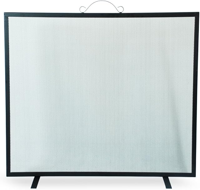 Spark Guard 73cm x 76cm Single Panel Fire Guard Fire Place Guard Fire Screen Spark Flame Guard with Top Handle Single Flat Panel Design, Black