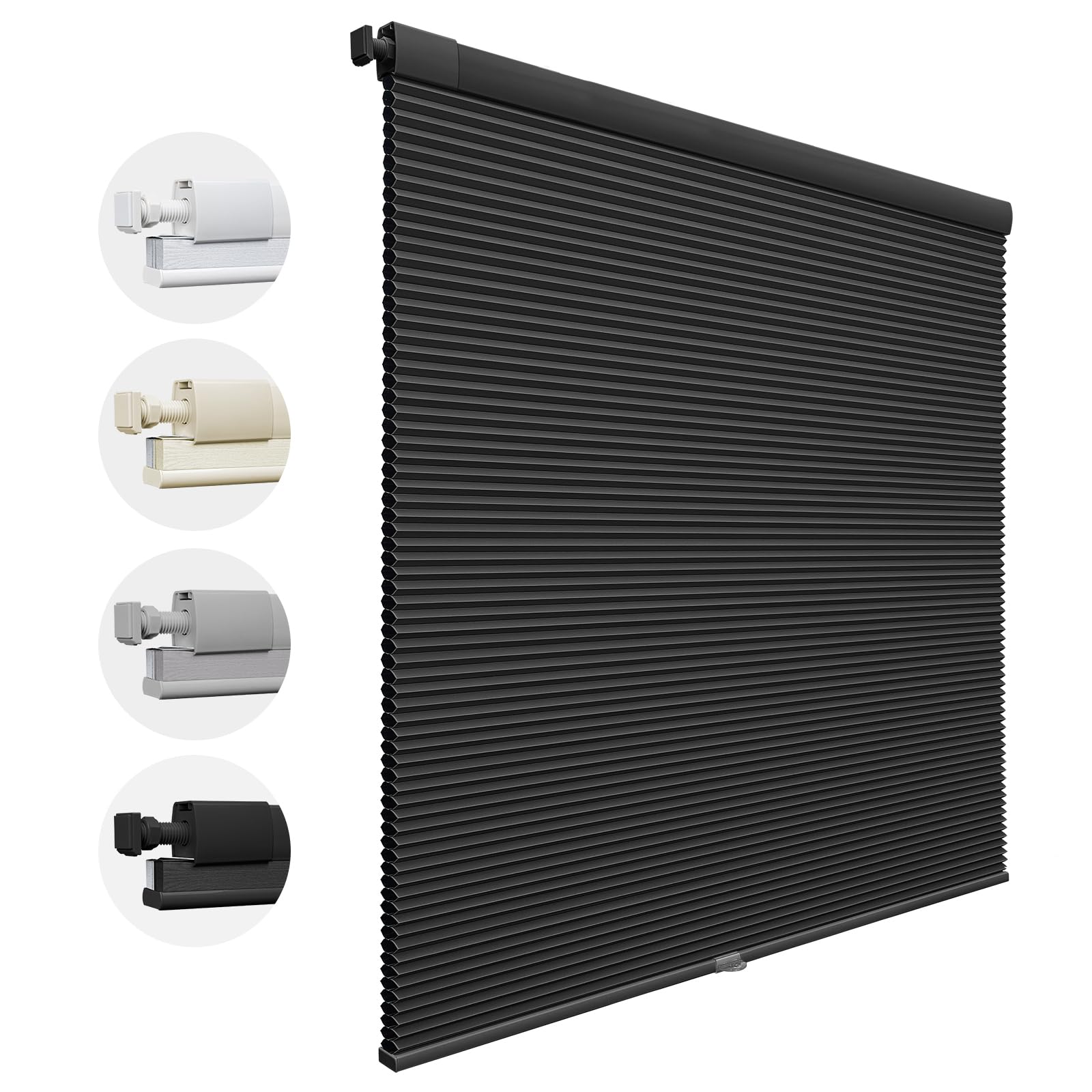 Keego No Drill Cellular Shades Blackout Cordless Pleated Blinds Thermal Window Blinds for Bedroom Living Room Kitchen (Black, 120cm W x 120cm H)