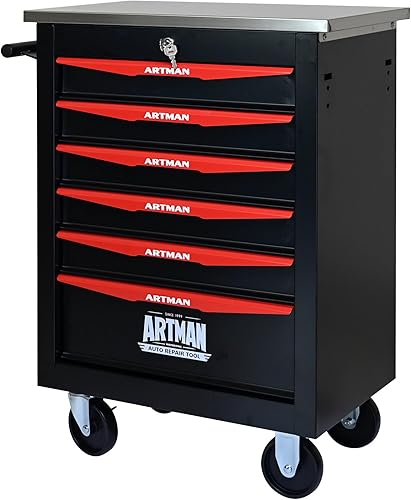 Miniatura 25 de Caja de herramientas con ruedas con 6 cajones, de acero inoxidable, multifuncional, con cerradura, con cerradura, carrito de herramientas rodante,