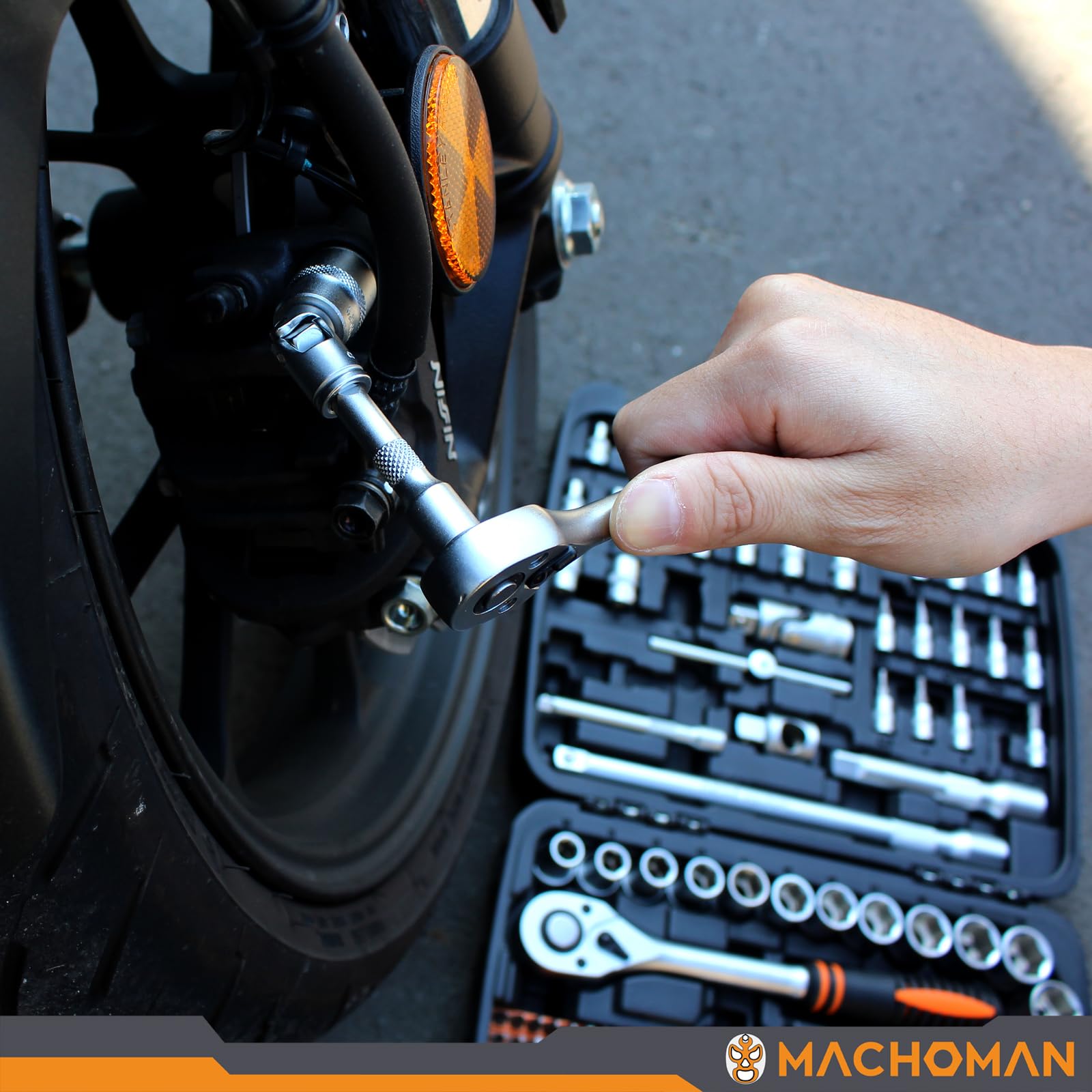 MACHOMAN CM119 Set di chiavi a bussola professionale da 119 pezzi 1/2" e 1/4" Kit di attrezzi per barra di prolunga con impugnatura a cricchetto