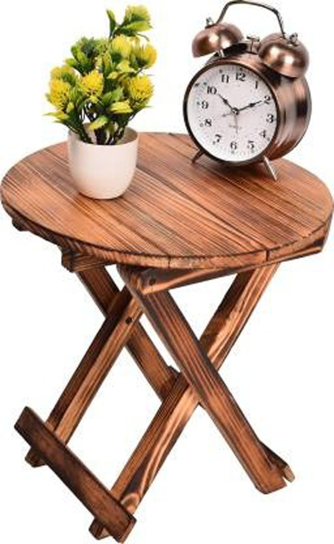 AFLECT-Foldable, 12-inch, Wooden Side Table, end Table, Coffee Table, Plant Stand, Outdoor Table, and Stool with Adjustable Height (Brown) (Round)