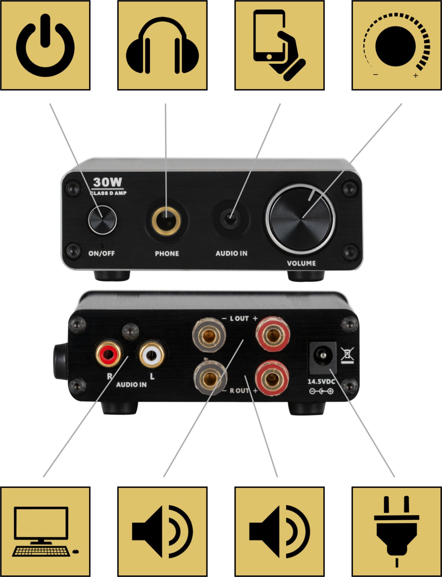 Pronomic MAMP-215 Mini Amplificatore HiFi 30 Watt, Ingresso stereo cinch