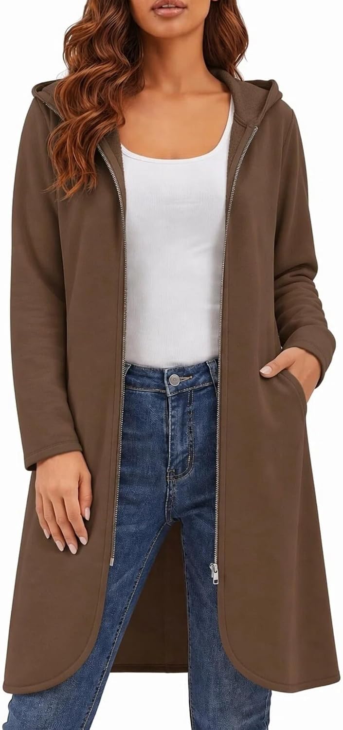 Zeagoo Women's Fall Jacket 2026 Zip Up Hoodies Long Sleeve Long Tunic Sweatshirts Oversized Fleece Casual Coat with Pocket