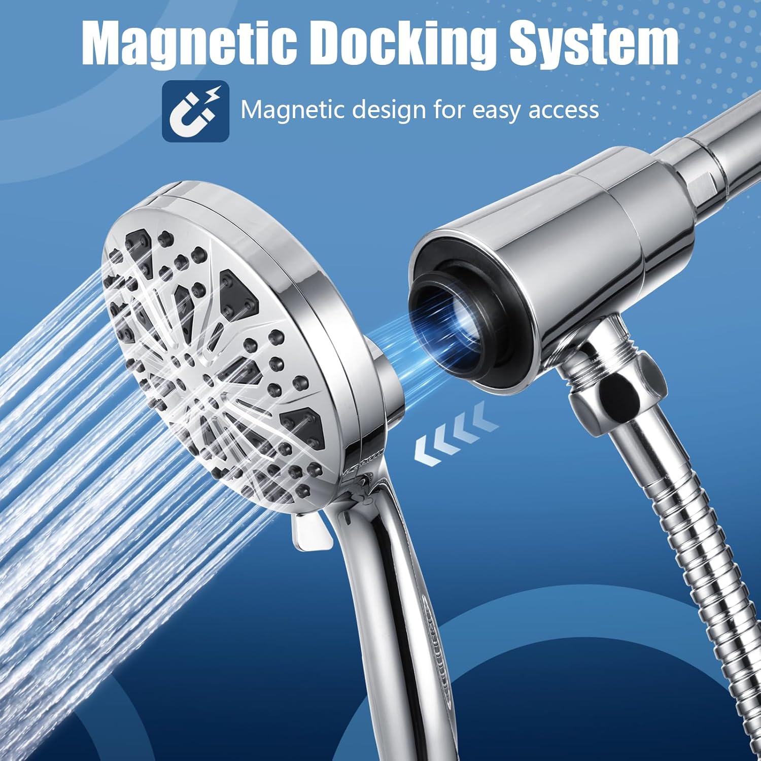 Shower Head with handheld, 10 spray, Magnetic Shower Head, High Pressure Handheld Shower Head, Adjustable Bracket, Built-in Pause Mode & Power Wash, Showerhead with 60" LeakProof Hose, 1.8 GPM