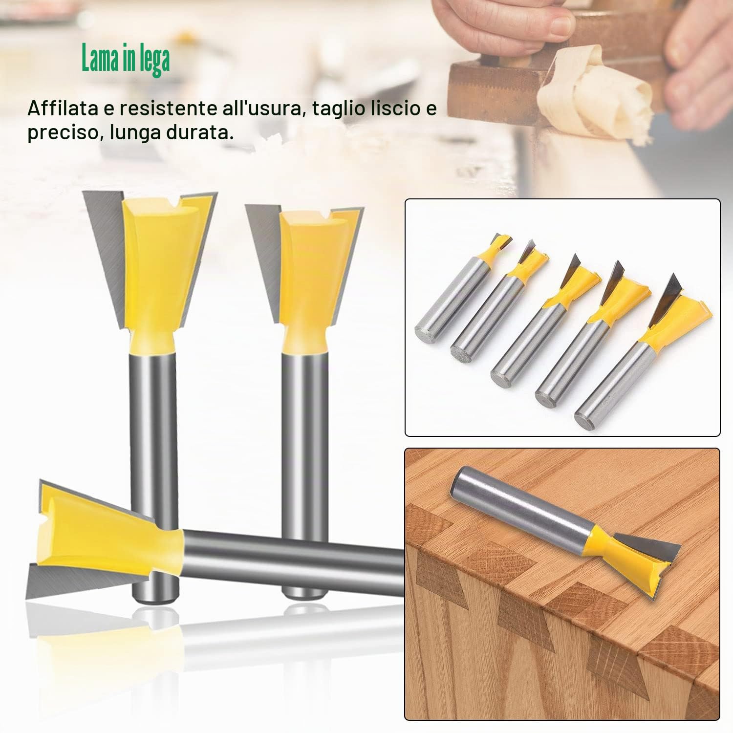 5 Pezzi Punta per Router a Coda di Rondine, Fresa per Legno Con Gambo da 8 mm, Frese Professionali per Fresatrice Verticale, per Lavorazione (1/4" 1/2" 3/8" 5/8" 3/4") (5)