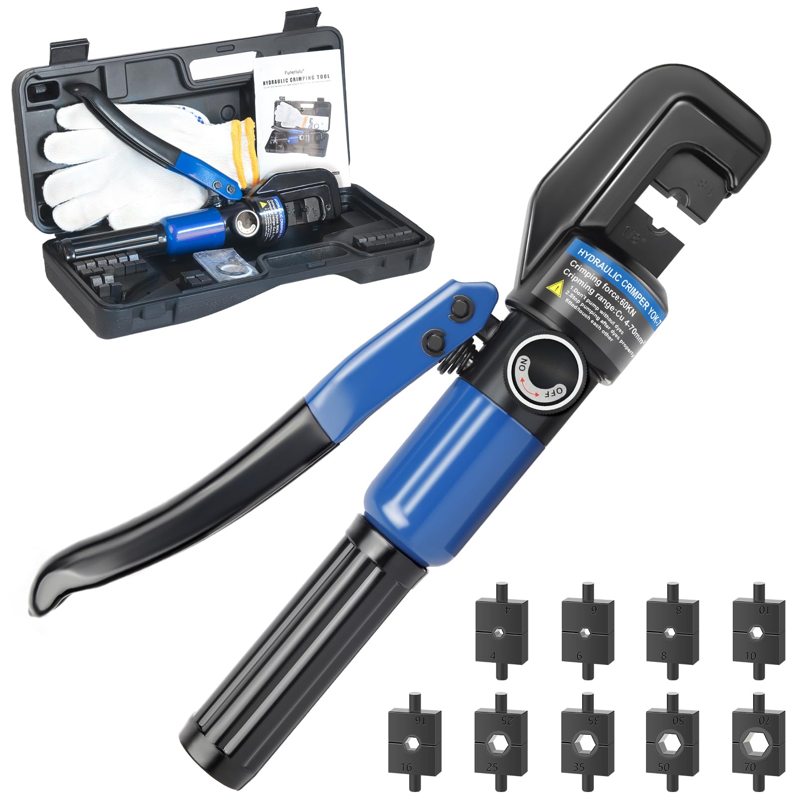 Funnerlulu Hydraulic Crimping Tool With 9 Hardened Dies, Steel - View #11