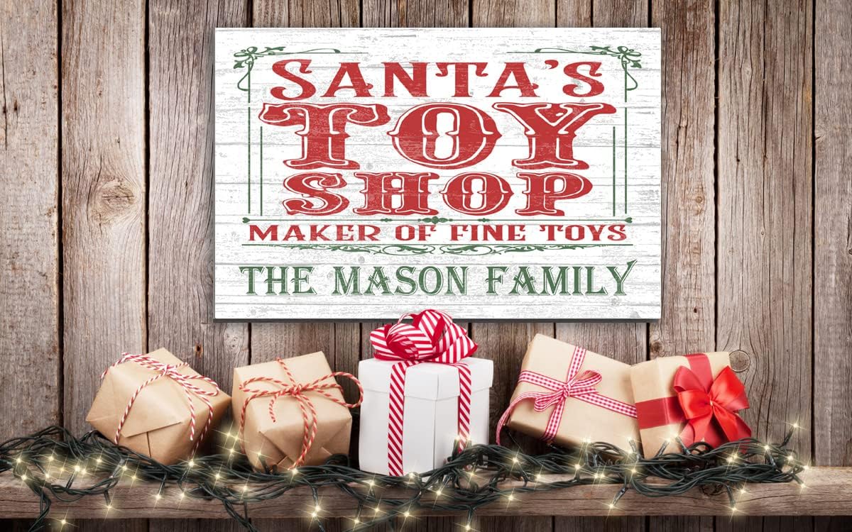 Santa's Toy Shop Christmas Holiday Sign CUSTOM Wood Rustic Vintage Style Wall Decor Farmhouse Decoration Gift Idea