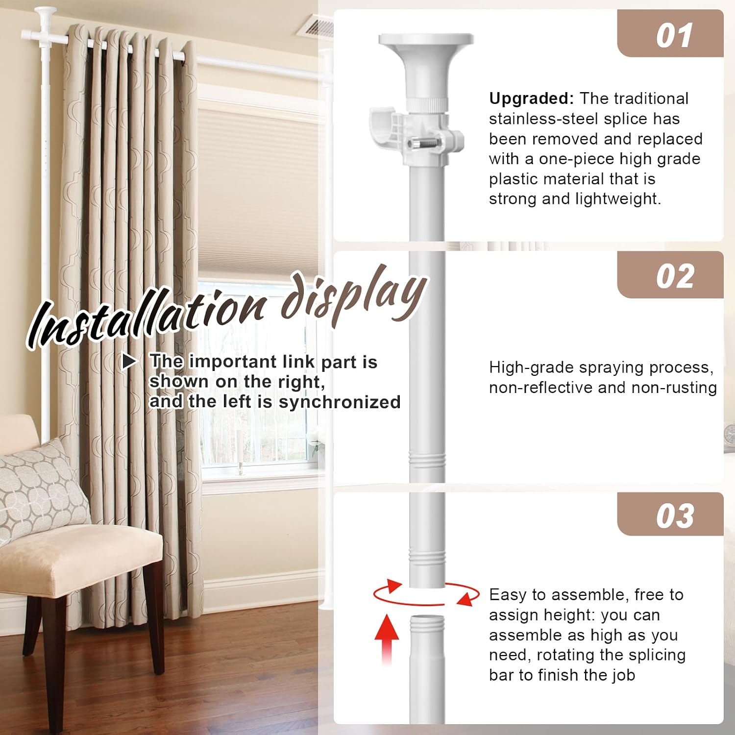 Room Divider Curtain Rod, Curtain Rods No Drilling for Room Separation Wide Space Partitions, 28-171inch(W) 48-120inch(H) Adjustable Heavy Duty Floor to Ceiling Tension Rod Room Dividers Damage Free