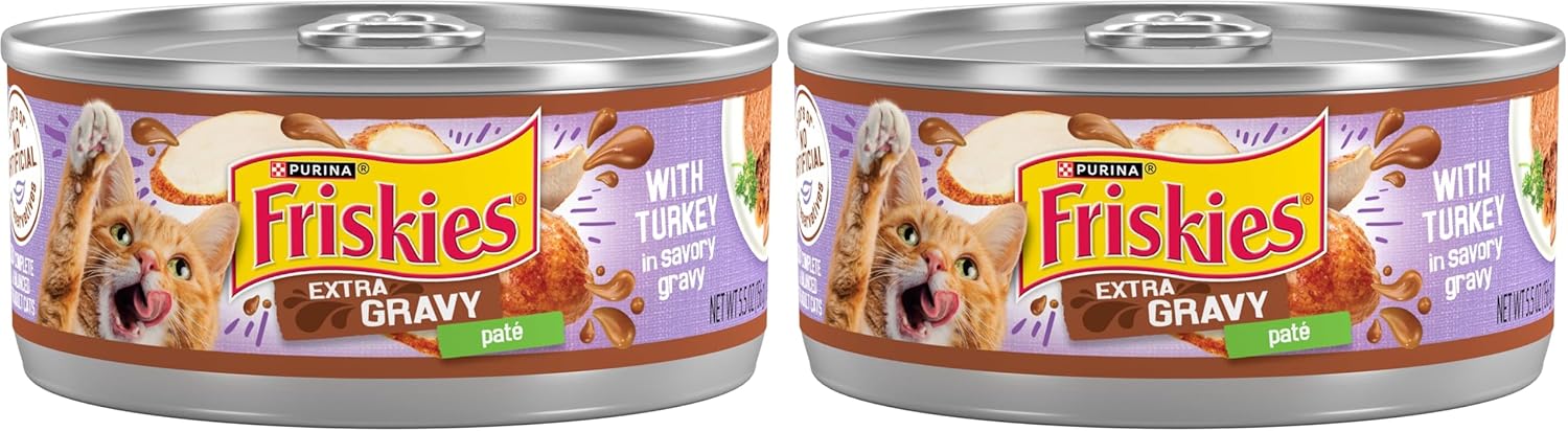 Friskies Purina Wet Cat Food Pate with Turkey in Savory Gravy - 5.5 oz. Cans,(Pack of 48)