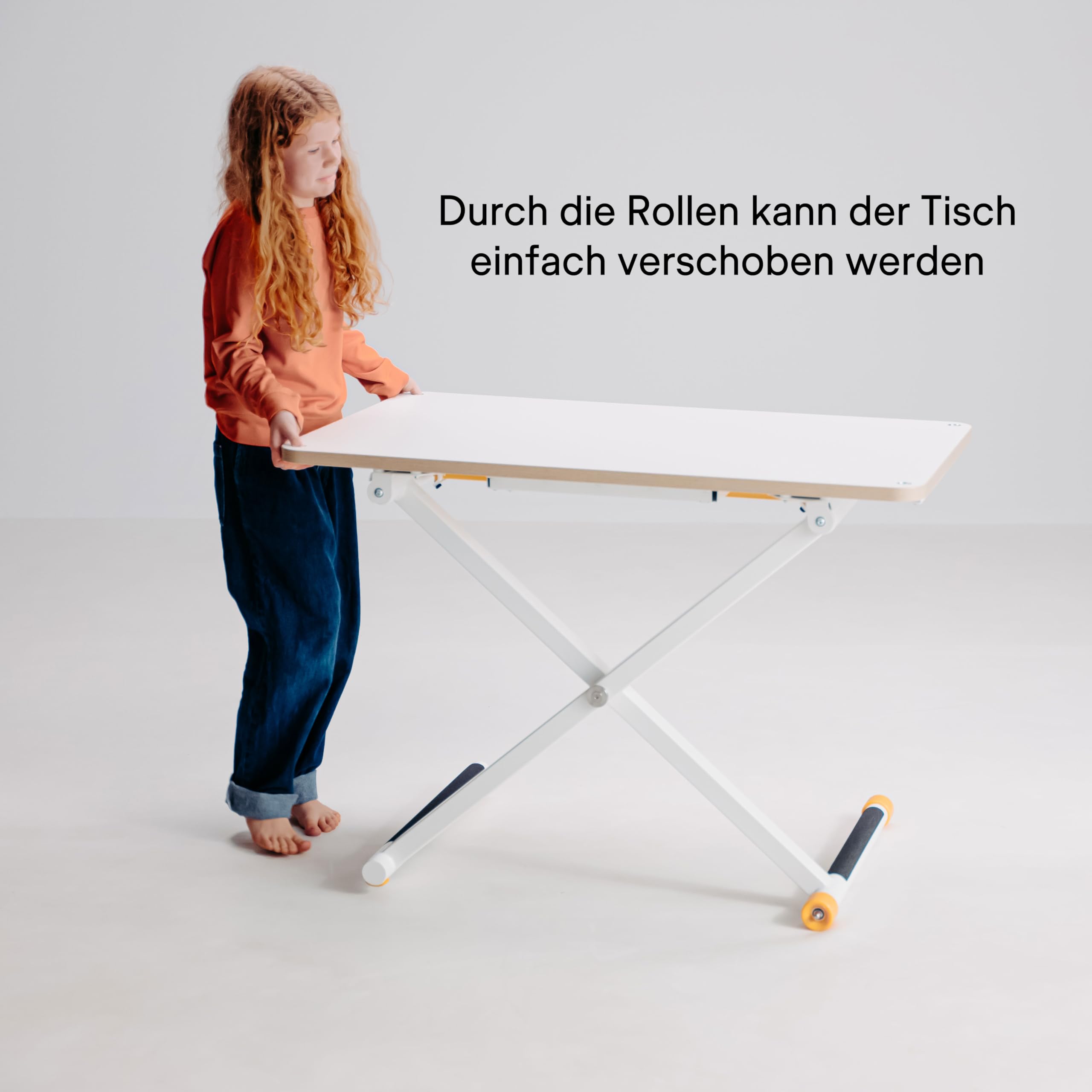 poptop Höhenverstellbarer Kinderschreibtisch der Woom Bike Gründer | Für Kinder zwischen 2 und 13 Jahren | Kinderleichter Mechanismus ohne Strom und Kurbel | Stabiles und sicheres Design | Weiss