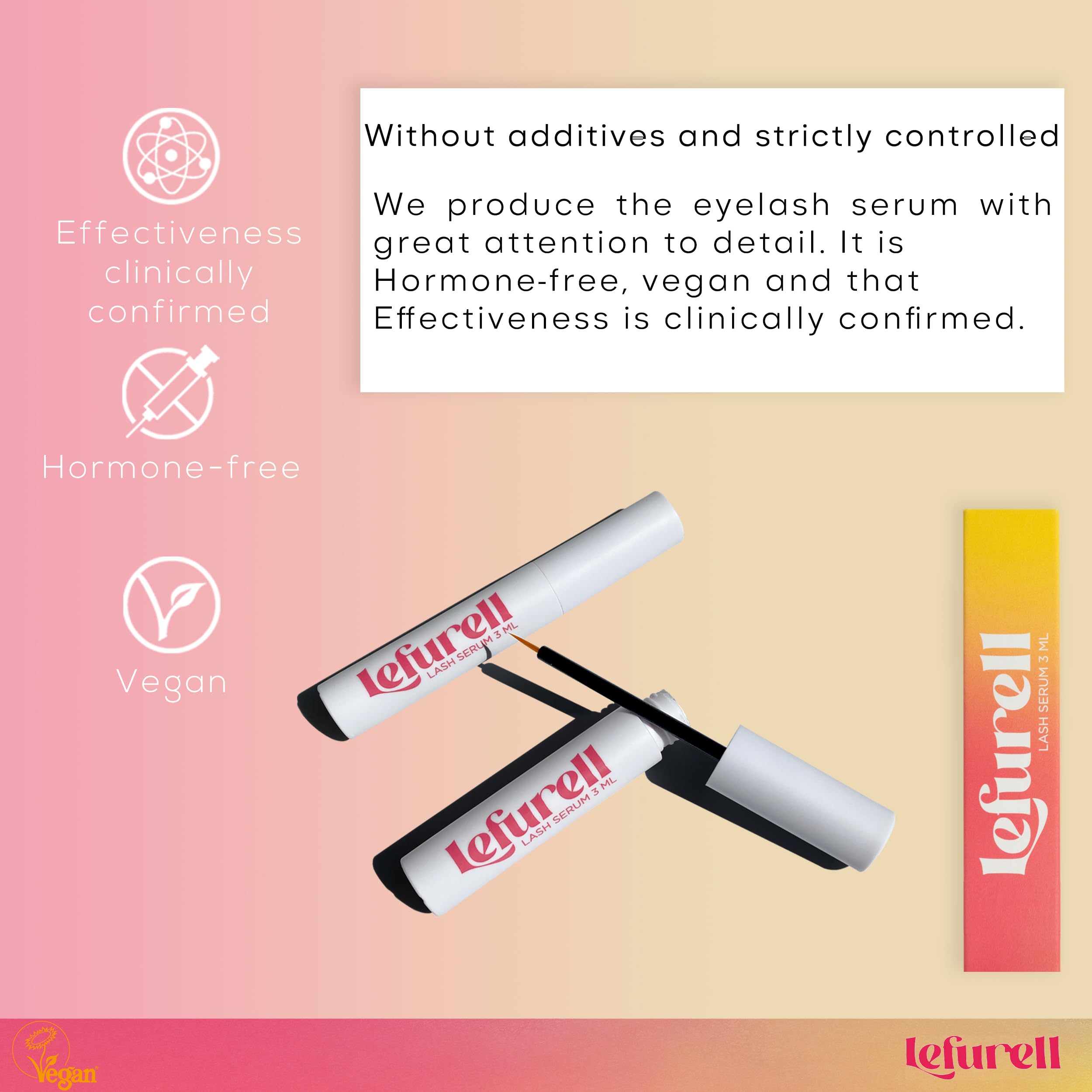 LEFURELL Eyelash Growth Serum, Lash Serum - Longer, Fuller and Healthier Lashes, Hormone-Free, Vegan, Eyelash Booster, 3ml - Image 4