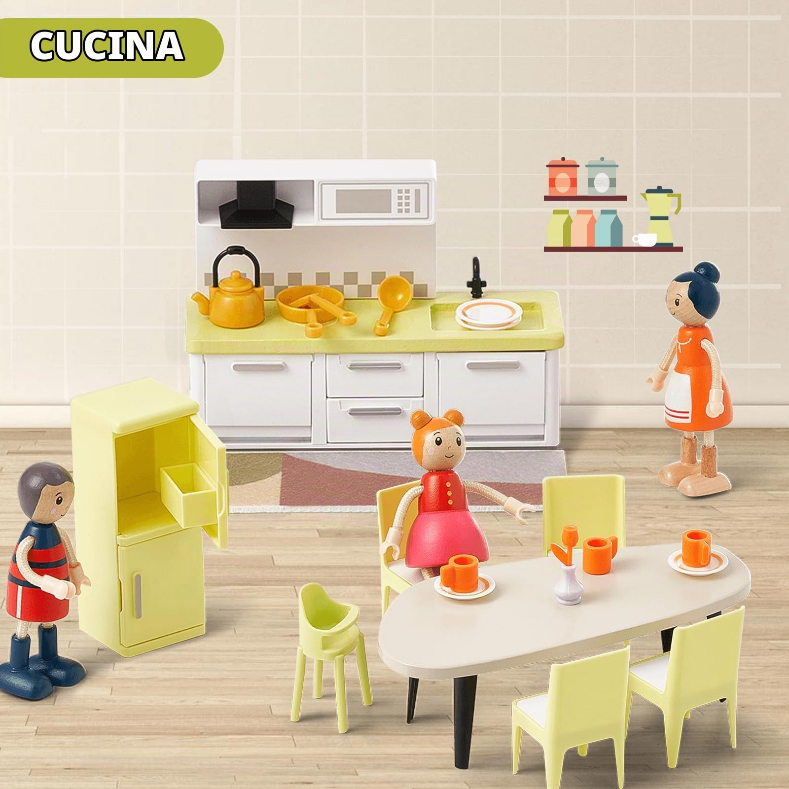 Giant Bean Mobili Casa Bambole 85 Pezzi 6 Camere Moderna | Accessori Bambole Gioco Imitazione Bambini 3+ Anni Regalo Divertente