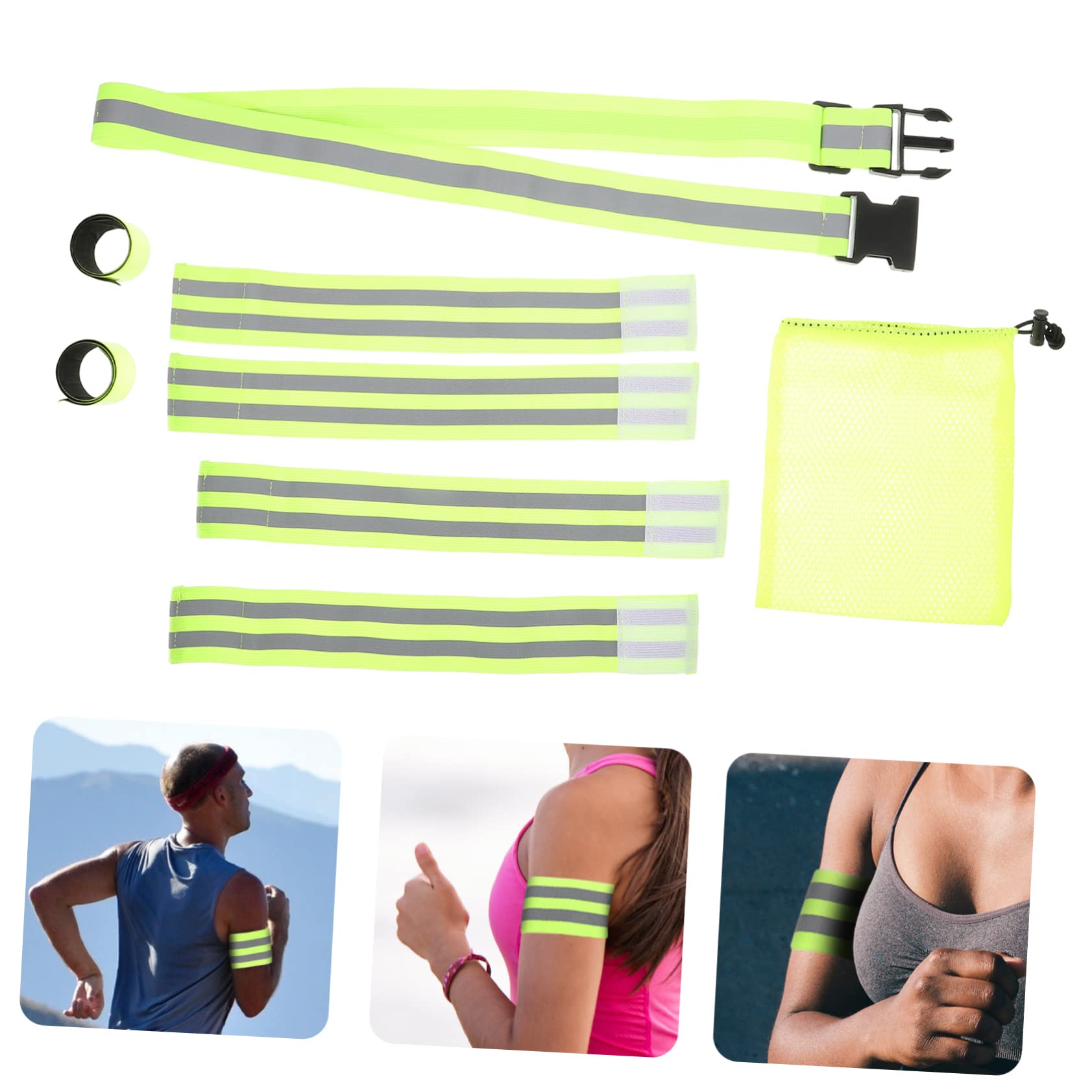 UKCOCO Set di Cinture Riflettenti Fascia da Braccio Cintura Fascia da Corsa Band da Polso Bande Riflettenti Bande da Polso Banda Riflettente di Sicurezza Fettuccia Elastica Verde