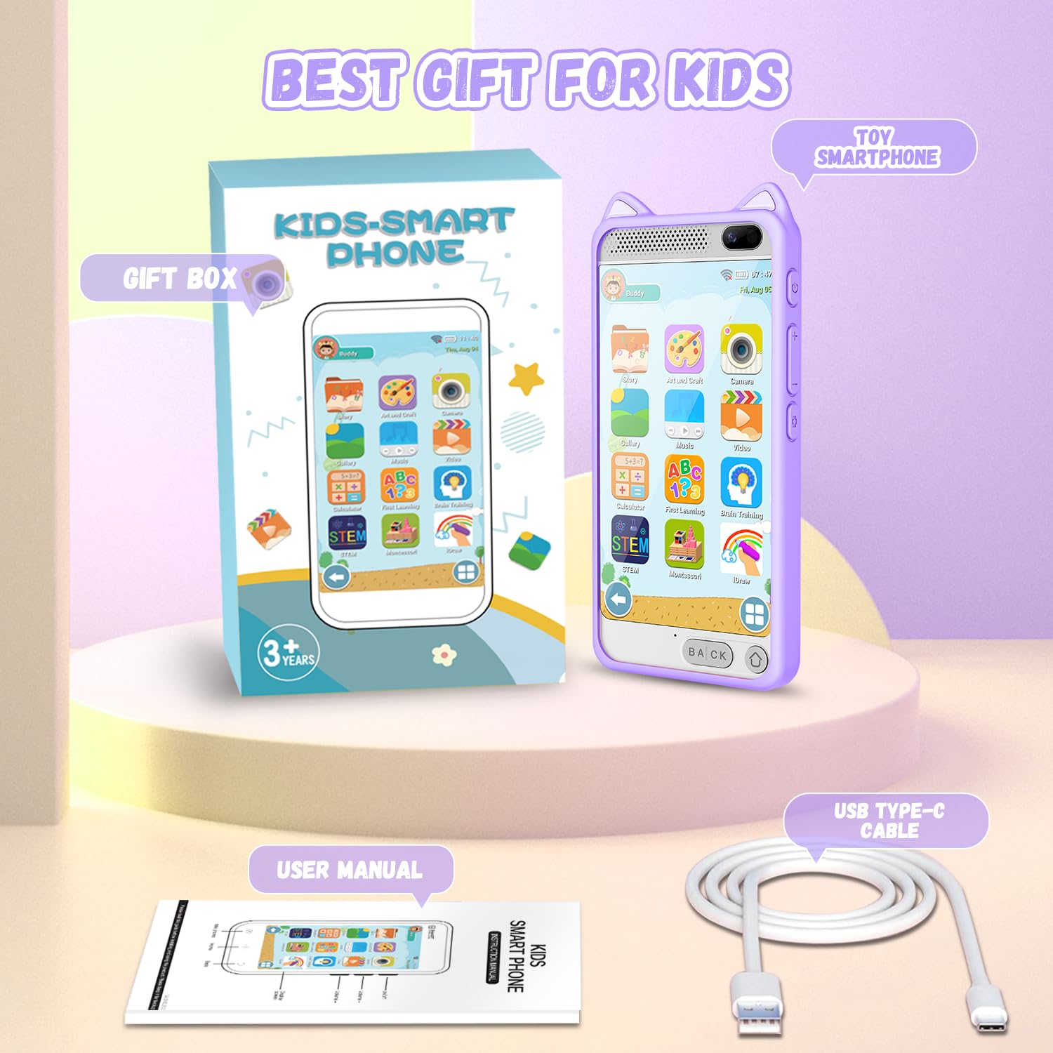 Téléphone pour Enfant,3,97 "Tactile Toddler Smartphone Jouets d’Apprentissage, Faux téléphone Jouet avec Jeux éducatifs Lecteur de Musique, Cadeaux d’Anniversaire de Noël pour l’âge 3-12, Carte SD 8G